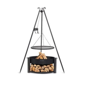 Cook King âMONTANAâ 80 cm havebålfad med 180 cm trefod, grillrist og hejs